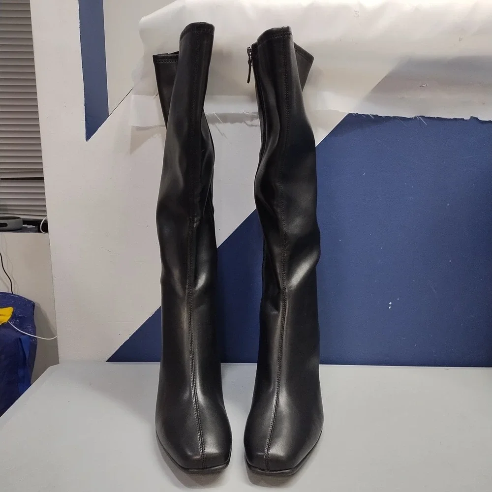 Aerosoles Micah Knee High Boots Womens US Size 11M Black Square Toe Side Zip